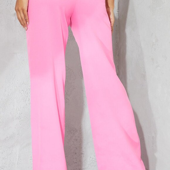 PrettyLittleThing Hot Pink Plissé High-Waisted WideLeg Trousers Size 10 NWT - Picture 4 of 7